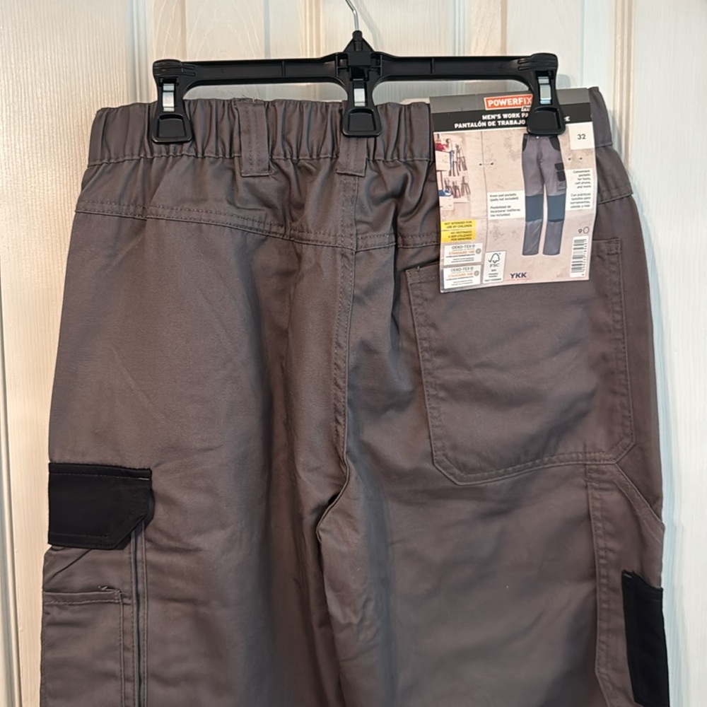NWT Powerfix Men's Size 32 Gray Work Cargo Pants with Black Reinforced Panels - Picture 7 of 11